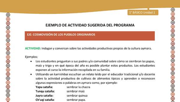 : Indagan y conversan sobre las actividades productivas propias de la cultura aymara