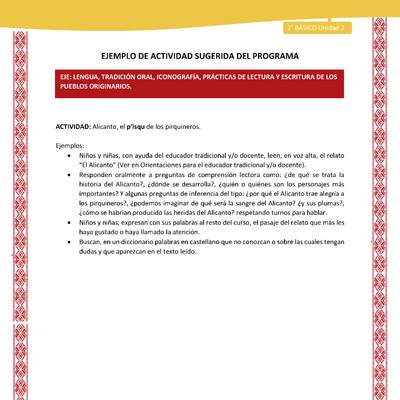 Actividad sugerida: LC02 - Colla - U2 - N°1: Alicanto, el p’isqu de los pirquineros