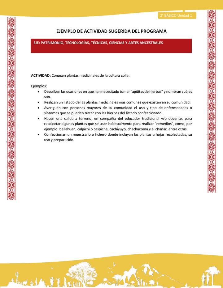 Actividad sugerida: LC02 - Colla - U1 - N°9: Conocen plantas medicinales de la cultura colla