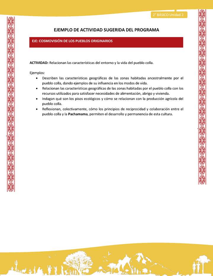 Actividad sugerida: LC02 - Colla - U2 - N°8: Relacionan las características del entorno y la vida del pueblo colla