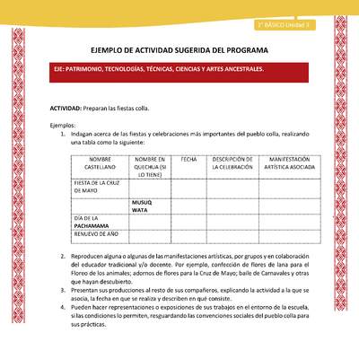 Actividad sugerida: LC02 - Colla - U3 - N°7: Preparan las fiestas colla.