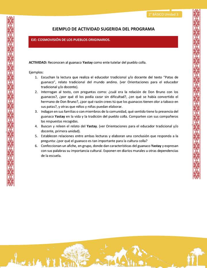 Actividad sugerida: LC02 - Colla - U3 - N°5: Reconocen al guanaco Yastay como ente tutelar del pueblo colla.