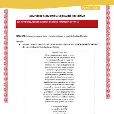 Actividad sugerida: LC02 - Colla - U3 - N°3: Relacionan espacio físico y características de la identidad del pueblo colla.