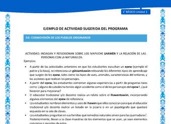 Actividad sugerida: LC01 - Mapuche - U1 - N°8: INDAGAN Y REFLEXIONAN SOBRE LOS MAPUCHE LHAWEN Y LA RELACIÓN DE LAS PERSONAS CON LA NATURALEZA.