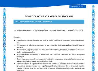 Actividad sugerida: LC01 - Mapuche - U2 - N°7: PRACTICAN LA DENOMINACIÓN DE LOS PUNTOS CARDINALES A TRAVÉS DE JUEGOS.