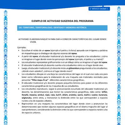 Actividad sugerida: LC01 - Mapuche - U1 - N°7: ELABORAN MAQUETA PARA DAR A CONOCER CARACTERÍSTICAS DEL LUGAR DONDE VIVEN.