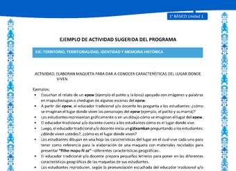 Actividad sugerida: LC01 - Mapuche - U1 - N°7: ELABORAN MAQUETA PARA DAR A CONOCER CARACTERÍSTICAS DEL LUGAR DONDE VIVEN.