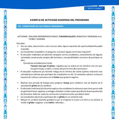 Actividad sugerida: LC01 - Mapuche - U3 - N°8: REALIZAN PREPARATIVOS PARA EL TUKUKAN GILLATU, ROGATIVA Y OFRENDAS A LA TIERRA Y SIEMBRA.