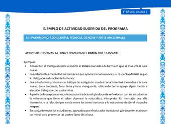 Actividad sugerida: LC01 - Mapuche - U2 - N°11: OBSERVAN LA LUNA Y COMENTAN EL KIMÜN QUE TRANSMITE.