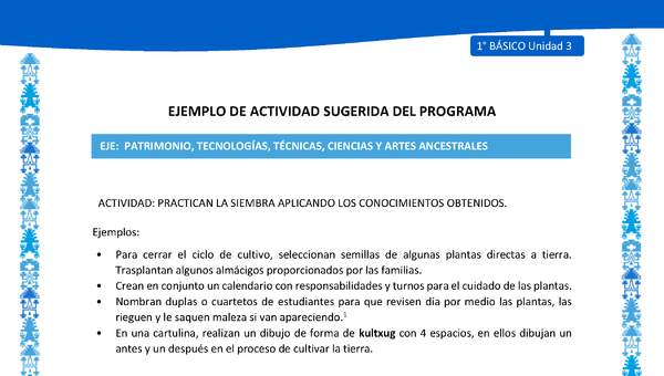 Actividad sugerida: LC01 - Mapuche - U3 - N°13: PRACTICAN LA SIEMBRA APLICANDO LOS CONOCIMIENTOS OBTENIDOS.