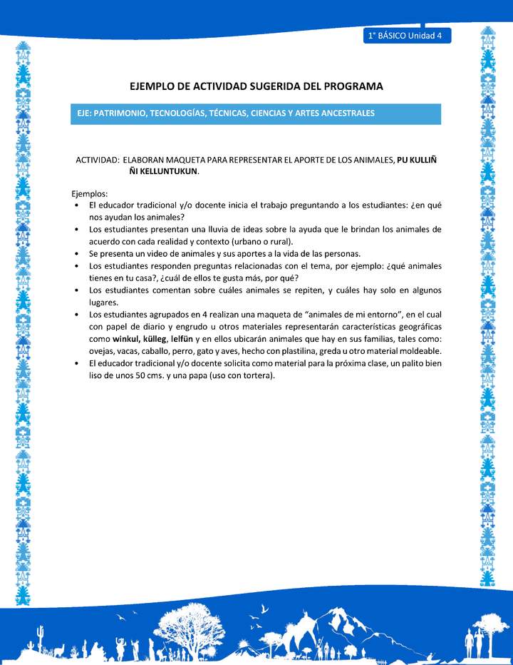 Actividad sugerida: LC01 - Mapuche - U4 - N°6: ELABORAN MAQUETA PARA REPRESENTAR EL APORTE DE LOS ANIMALES, PU KULLIÑ ÑI KELLUNTUKUN.