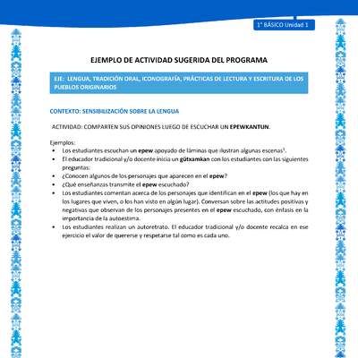 Actividad sugerida: LC01 - Mapuche - U1 - N°2: COMPARTEN SUS OPINIONES LUEGO DE ESCUCHAR UN EPEWKANTUN.