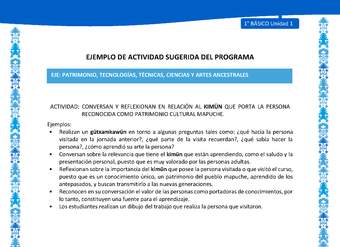 Actividad sugerida: LC01 - Mapuche - U1 - N°12: CONVERSAN Y REFLEXIONAN EN RELACIÓN AL KIMÜN QUE PORTA LA PERSONA RECONOCIDA COMO PATRIMONIO CULTURAL MAPUCHE.