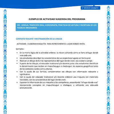 Actividad sugerida: LC01 - Mapuche - U3 - N°3: ELABORAN MAQUETA PARA REPRESENTAR EL LUGAR DONDE VIVEN.