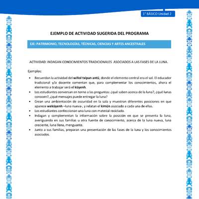 Actividad sugerida: LC01 - Mapuche - U2 - N°10: INDAGAN CONOCIMIENTOS TRADICIONALES ASOCIADOS A LAS FASES DE LA LUNA