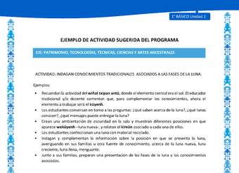 Actividad sugerida: LC01 - Mapuche - U2 - N°10: INDAGAN CONOCIMIENTOS TRADICIONALES ASOCIADOS A LAS FASES DE LA LUNA