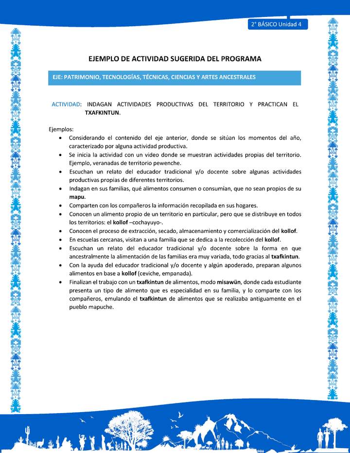 Actividad sugerida: LC02 - Mapuche - U4 - N°6:INDAGAN ACTIVIDADES PRODUCTIVAS DEL TERRITORIO Y PRACTICAN EL TXAFKINTUN.