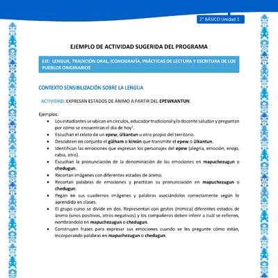 Actividad sugerida: LC02 - Mapuche - U1 - N°1: EXPRESAN ESTADOS DE ÁNIMO A PARTIR DEL EPEWKANTUN.