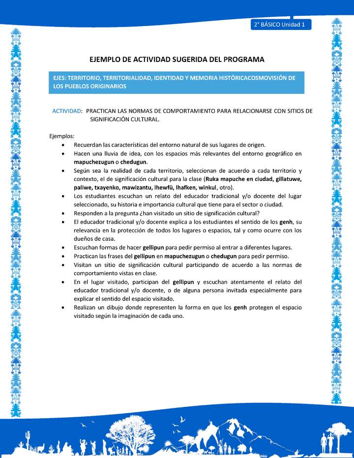 Actividad sugerida: LC02 - Mapuche - U1 - N°4: PRACTICAN LAS NORMAS DE COMPORTAMIENTO PARA RELACIONARSE CON SITIOS DE SIGNIFICACIÓN CULTURAL.