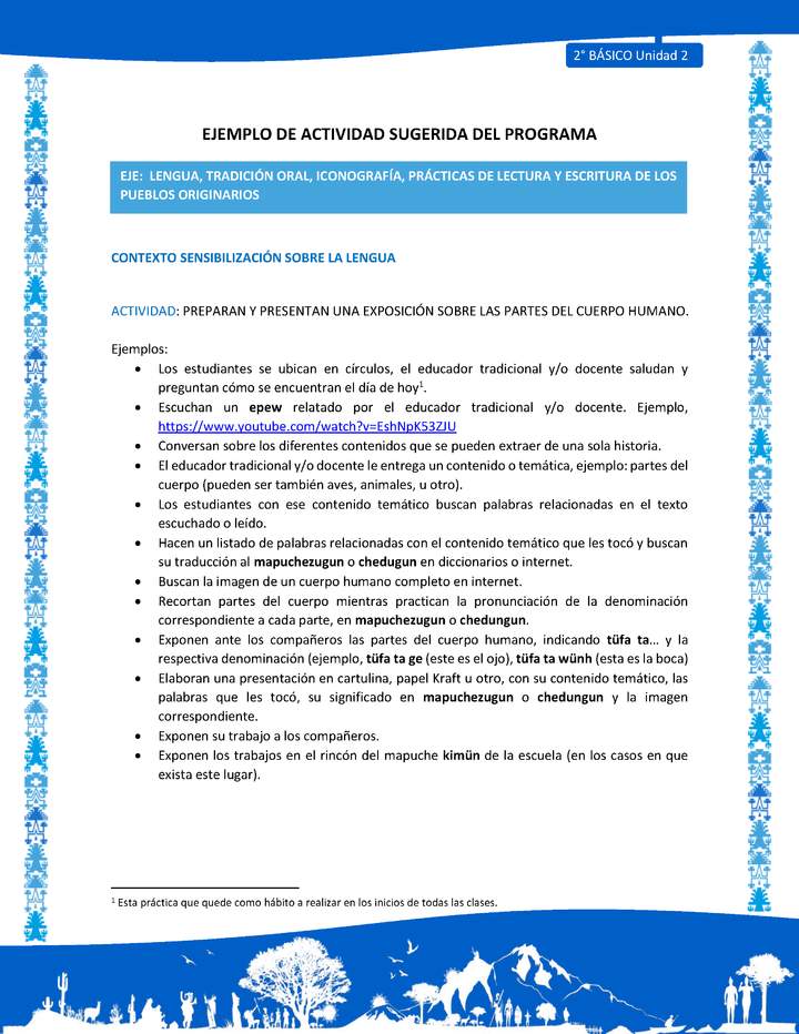 Actividad sugerida: LC02 - Mapuche - U2 - N°1:PREPARAN Y PRESENTAN UNA EXPOSICIÓN SOBRE LAS PARTES DEL CUERPO HUMANO.