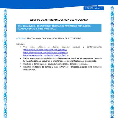 Actividad sugerida: LC02 - Mapuche - U2 - N°6: PRACTICAN UNA DANZA MAPUCHE PROPIA DE SU TERRITORIO