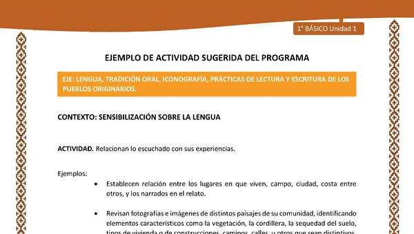 Actividad sugerida: LC01 - Lickanantay - U1 - N°3: RELACIONAN LO ESCUCHADO CON SUS EXPERIENCIAS.