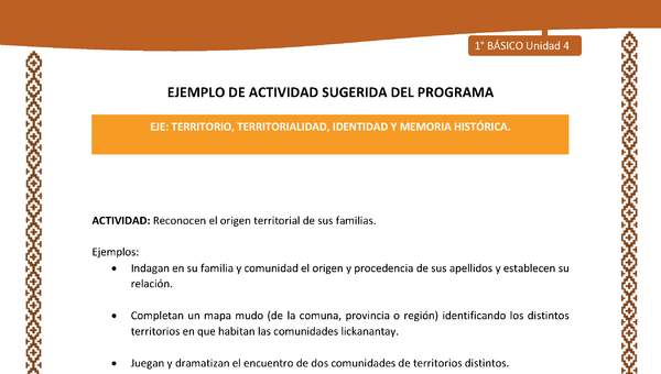 Actividad sugerida: LC01 - Lickanantay - U4 - N°2: RECONOCEN EL ORIGEN TERRITORIAL DE SUS FAMILIAS.