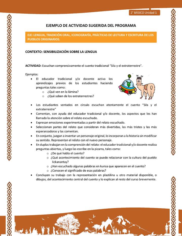 Actividad sugerida: LC02 - Lickanantay - U1 - N°1: ESCUCHAN COMPRENSIVAMENTE EL CUENTO TRADICIONAL “SILA Y EL EXTRATERRESTRE”