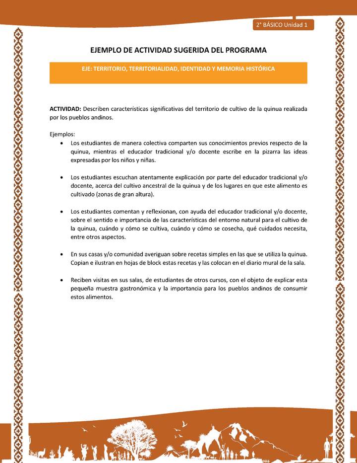 Actividad sugerida: LC02 - Lickanantay - U1 - N°6: DESCRIBEN CARACTERÍSTICAS SIGNIFICATIVAS DEL TERRITORIO DE CULTIVO DE LA QUINUA REALIZADA POR LOS PUEBLOS ANDINOS.