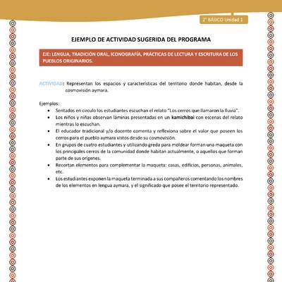 Actividad sugerida Nº 11 - LC02 - AYM-U1-11-2B-ET-Representan los espacios y características del territorio donde habitan, desde la cosmovisión aymara.