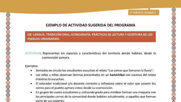 Actividad sugerida Nº 11 - LC02 - AYM-U1-11-2B-ET-Representan los espacios y características del territorio donde habitan, desde la cosmovisión aymara.