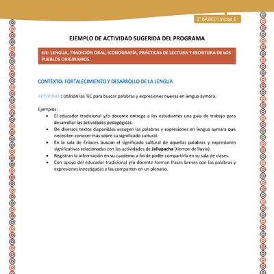 Actividad sugerida Nº 10 - LC01 - AYM-U1-10-2B-LF-Utilizan las TIC para buscar palabras y expresiones nuevas en lengua aymara.