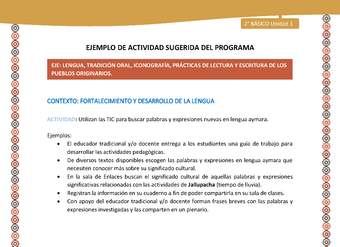 Actividad sugerida Nº 10 - LC01 - AYM-U1-10-2B-LF-Utilizan las TIC para buscar palabras y expresiones nuevas en lengua aymara.