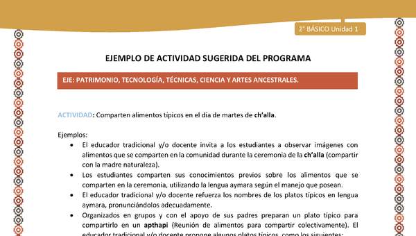 Actividad sugerida Nº 16 - LC02 - AYM-U1-16-2B-EP-Comparten alimentos típicos en el día de martes de ch’alla.