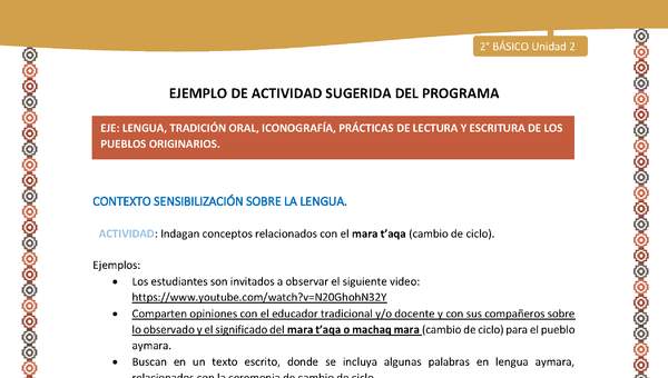 Actividad sugerida Nº 3- LC02 - AYM-U2-01-LS- Indagan conceptos relacionados con el mara t’aqa (cambio de ciclo).