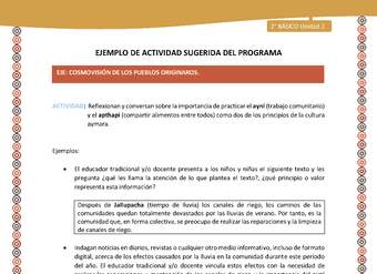 Actividad sugerida Nº 14- LC02 - AYM-U2-01-ECO- Reflexionan y conversan sobre la importancia de practicar el ayni (trabajo comunitario) y el apthapi (compartir alimentos entre todos) como dos de los principios de la cultura aymara.