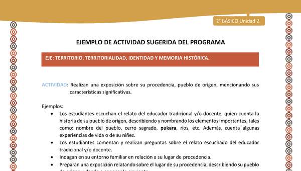 Actividad sugerida Nº 11- LC02 - AYM-U2-01-ET- Realizan una exposición sobre su procedencia, pueblo de origen, mencionando sus características significativas.