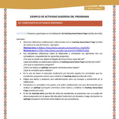 Actividad sugerida Nº 15- LC02 - AYM-U2-01-ECO- Preparan y participan en la celebración del machaq mara/mara t’aqa (cambio de ciclo).
