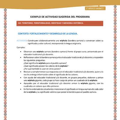 Actividad sugerida Nº 7- LC02 - AYM-U3-ET - Construyen colaborativamente una wiphala (bandera aymara) y conversan sobre su significado y valor cultural, incorporando la lengua originaria.