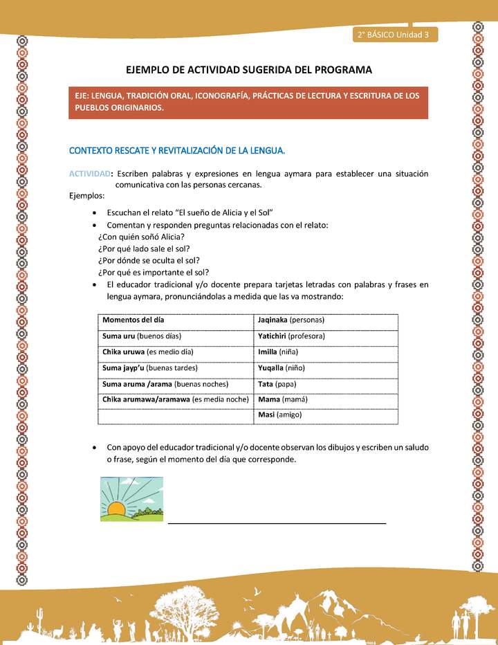 Actividad sugerida Nº 3- LC02 - AYM-U3-LR-Escriben palabras y expresiones en lengua aymara para establecer una situación comunicativa con las personas cercanas