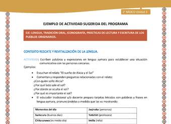 Actividad sugerida Nº 3- LC02 - AYM-U3-LR-Escriben palabras y expresiones en lengua aymara para establecer una situación comunicativa con las personas cercanas