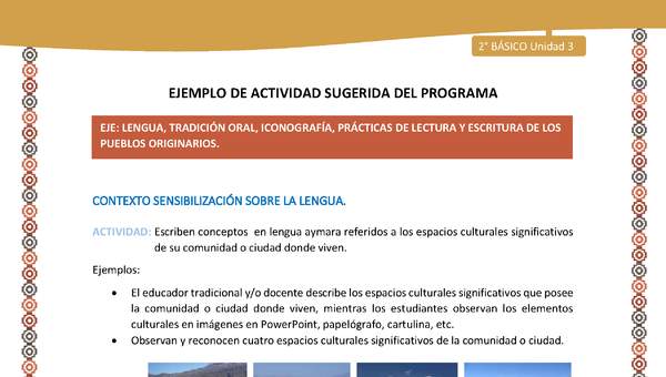 Actividad sugerida Nº 2- LC02 - AYM-U3-LS-LS-Escriben conceptos  en lengua aymara referidos a los espacios culturales significativos de su comunidad o ciudad donde viven