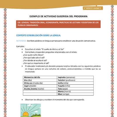 Actividad sugerida Nº 1- LC02 - AYM-U3-LS-Escriben palabras en lengua aymara para establecer una situación comunicativa