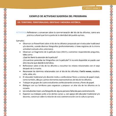 Actividad sugerida Nº 9- LC02 - AYM-U3-9-AYM-U4-09-2B-ET-Reflexionan y conversan sobre la conmemoración del día de los difuntos, como una práctica cultural que forma parte de la identidad del pueblo aymara.