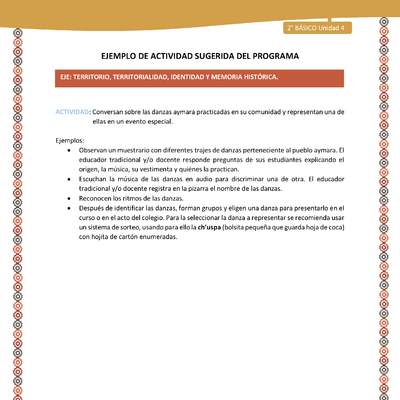 Actividad sugerida Nº 8- LC02 - AYM-U2-8-AYM-U4-08-2B-ET-Conversan sobre las danzas aymara practicadas en su comunidad y representan una de ellas en un evento especial.