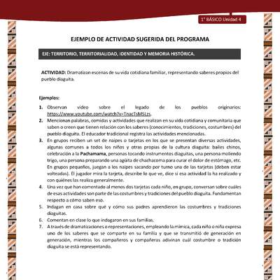 Actividad sugerida: LC01 - Diaguita - U4 - N°2: DRAMATIZAN ESCENAS DE SU VIDA COTIDIANA FAMILIAR, REPRESENTANDO SABERES PROPIOS DEL PUEBLO DIAGUITA.