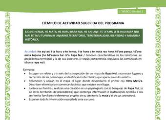 Actividad sugerida LC01 - Rapa Nui - U1 - N°13: Conocen características de los territorios, su procedencia territorial y la de sus ancestros (y según competencia lingüística las comunican en idioma rapa nui).