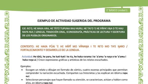 Actividad sugerida LC01 - Rapa Nui - U1 - N°10: Crean expresiones gráficas y artísticas de los relatos escuchados.