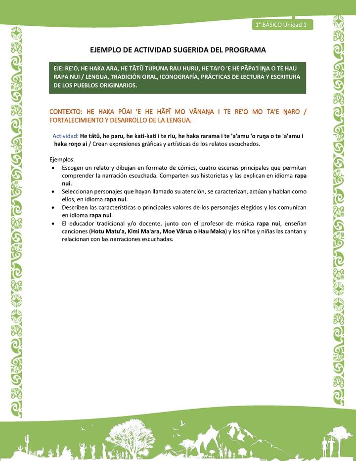 Actividad sugerida LC01 - Rapa Nui - U1 - N°10: Crean expresiones gráficas y artísticas de los relatos escuchados.