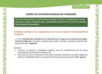 Actividad sugerida LC01 - Rapa Nui - U1 - N°05: Escuchan y conocen textos orales, referidos a la primera migración del pueblo polinésico a Rapa Nui.